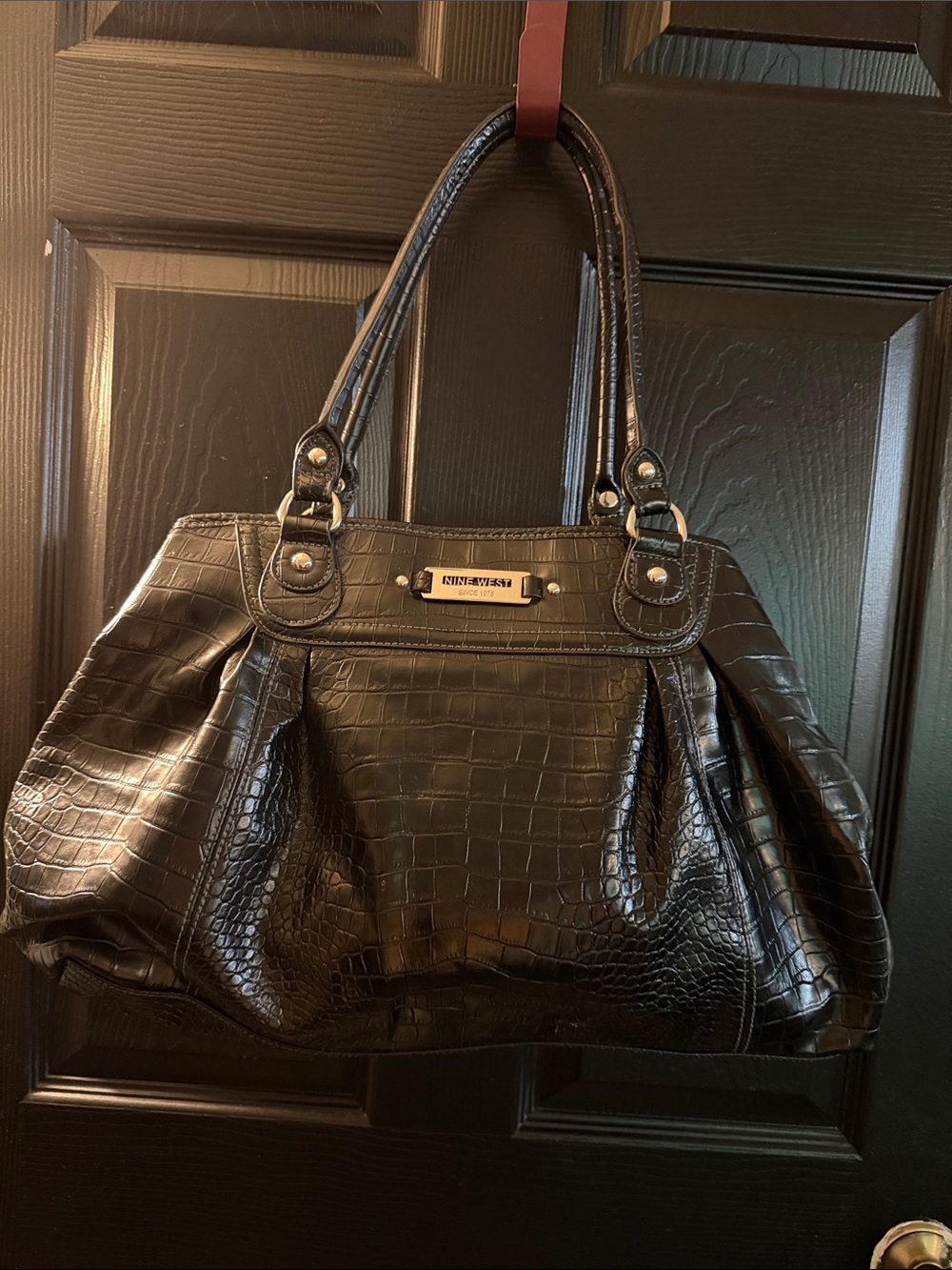 Nine West Black Croc-Embossed Shoulder Bag